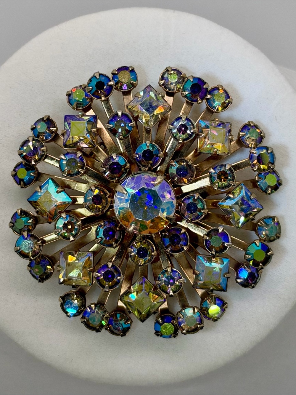 Round Aurora Borealis Flower Brooch